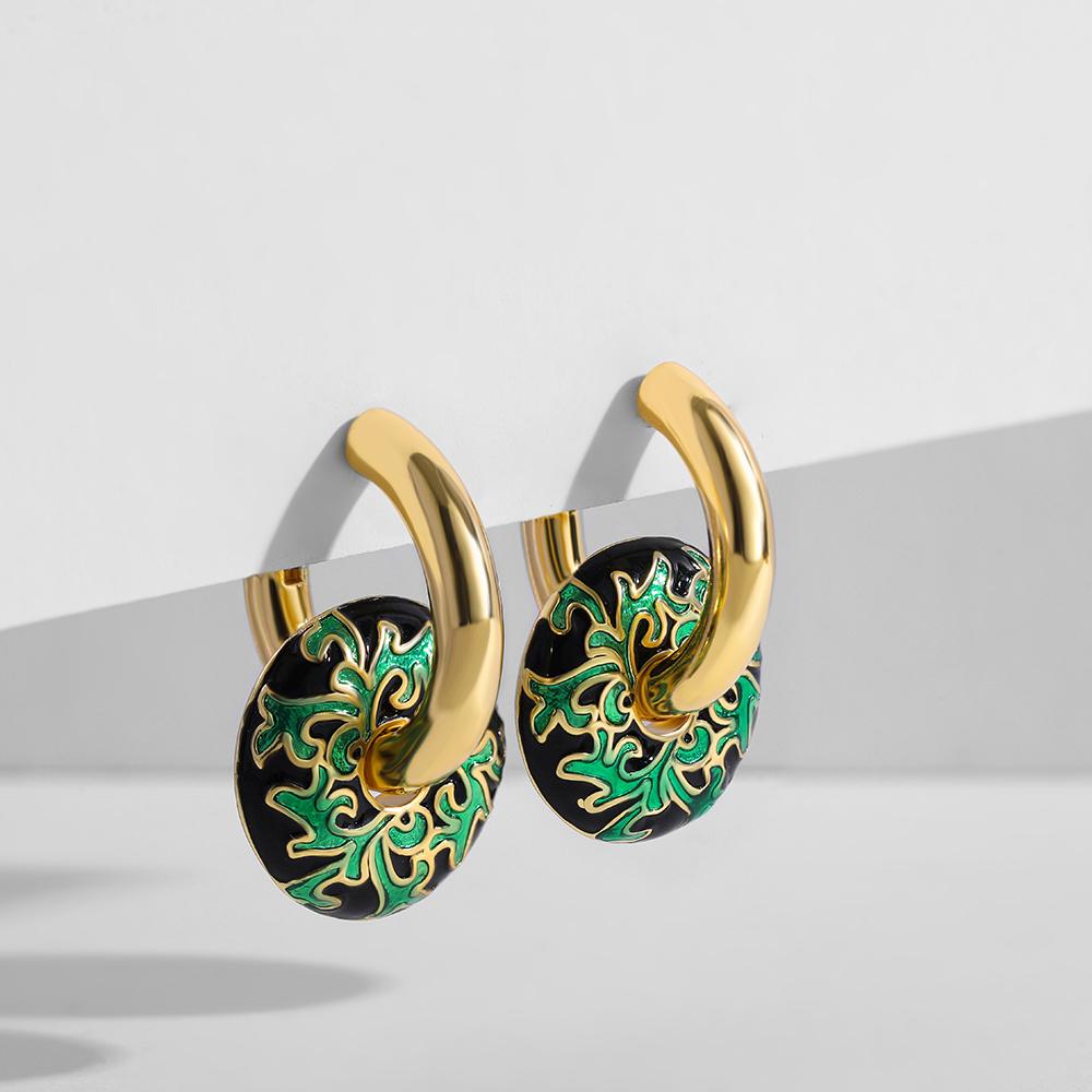 2025 Gold Color Stainless Steel Chunky Hoop Earrings Enamel Flower Round Loop Ear Buckle Earring Brincos for Women Jewelry