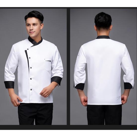 Unisex Chef Shirt Kitchen Single-breasted Short Stand Collar Kitchen Stain-resistant Loose Sleeve Bakery Restaurant Canteen Waiter Top Cook Uniform
