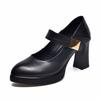 High Heels Women's Shoes 2025 Spring New British Style Pointed Waterproof Table Thick Heel Buckle Single Shoes Cowhide Fashion Shoes