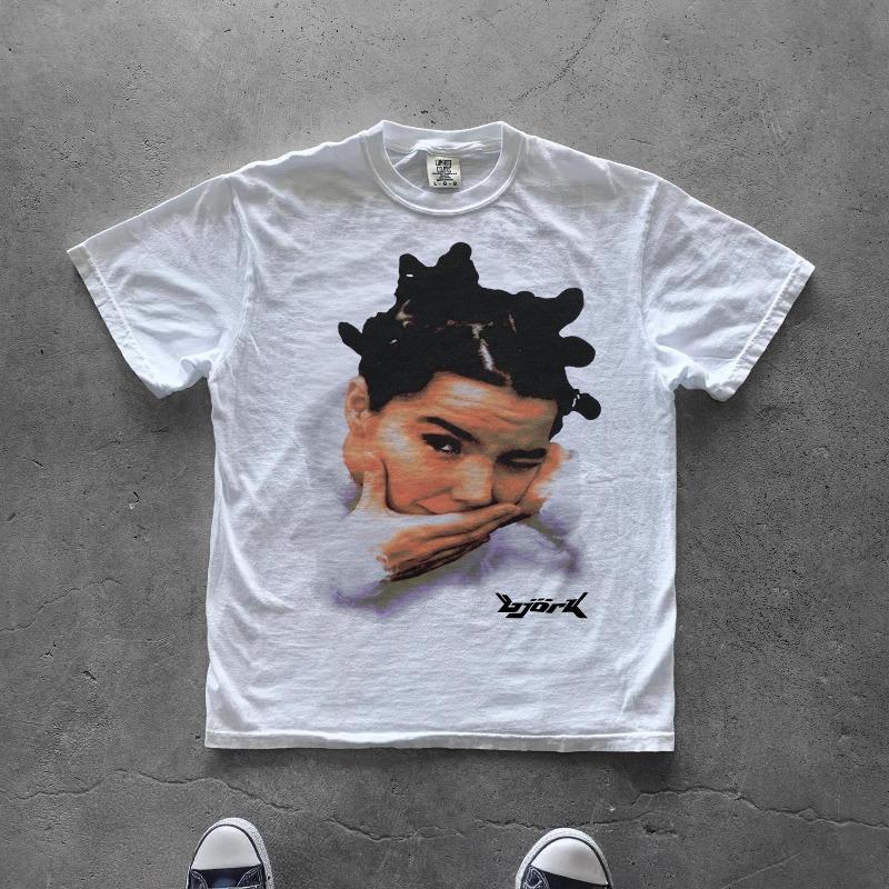 Bjork Retro Pattern T-shirt 90s Y2K Men's and Women's Cotton