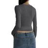 Women's Cotton Long Sleeve Lace Patchwork Navel-Exposed Square Neck T-Shirt