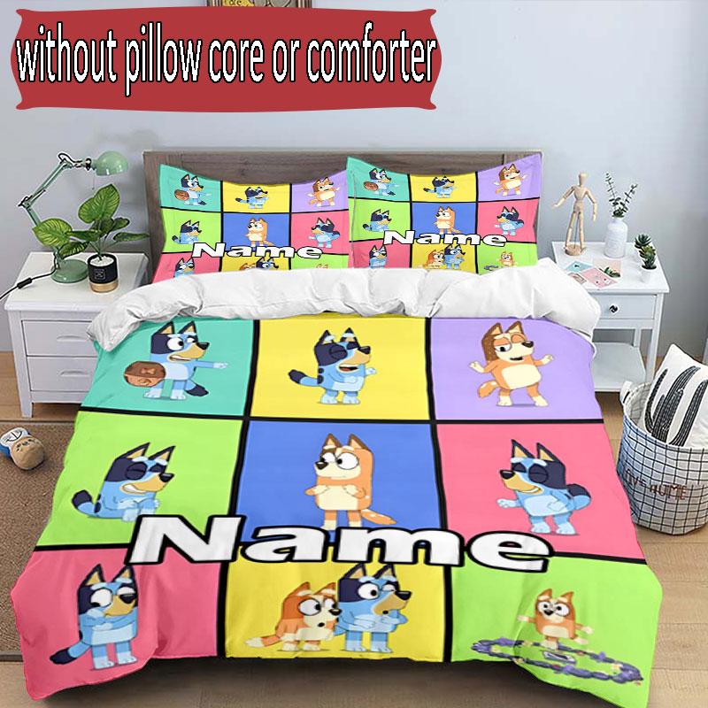 3pcs Duvet Cover Set (1*Duvet Cover + 2*Pillowcase, Without Core), Custom Name Bluey Pattern Bedding Set, Home Bedroom Decor Gift