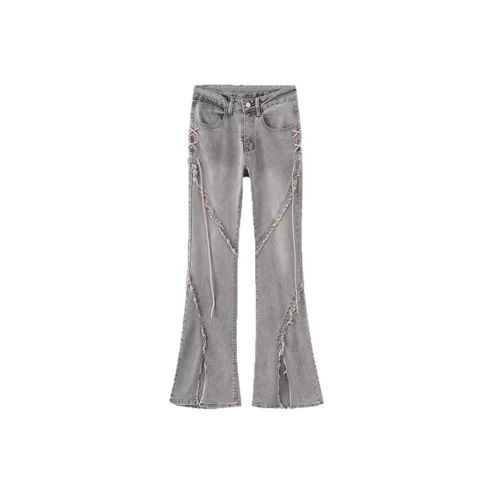 2023 Женские ретро джинсы для горячих девушек с неровным разрезом и микро-клешем для весны/лета