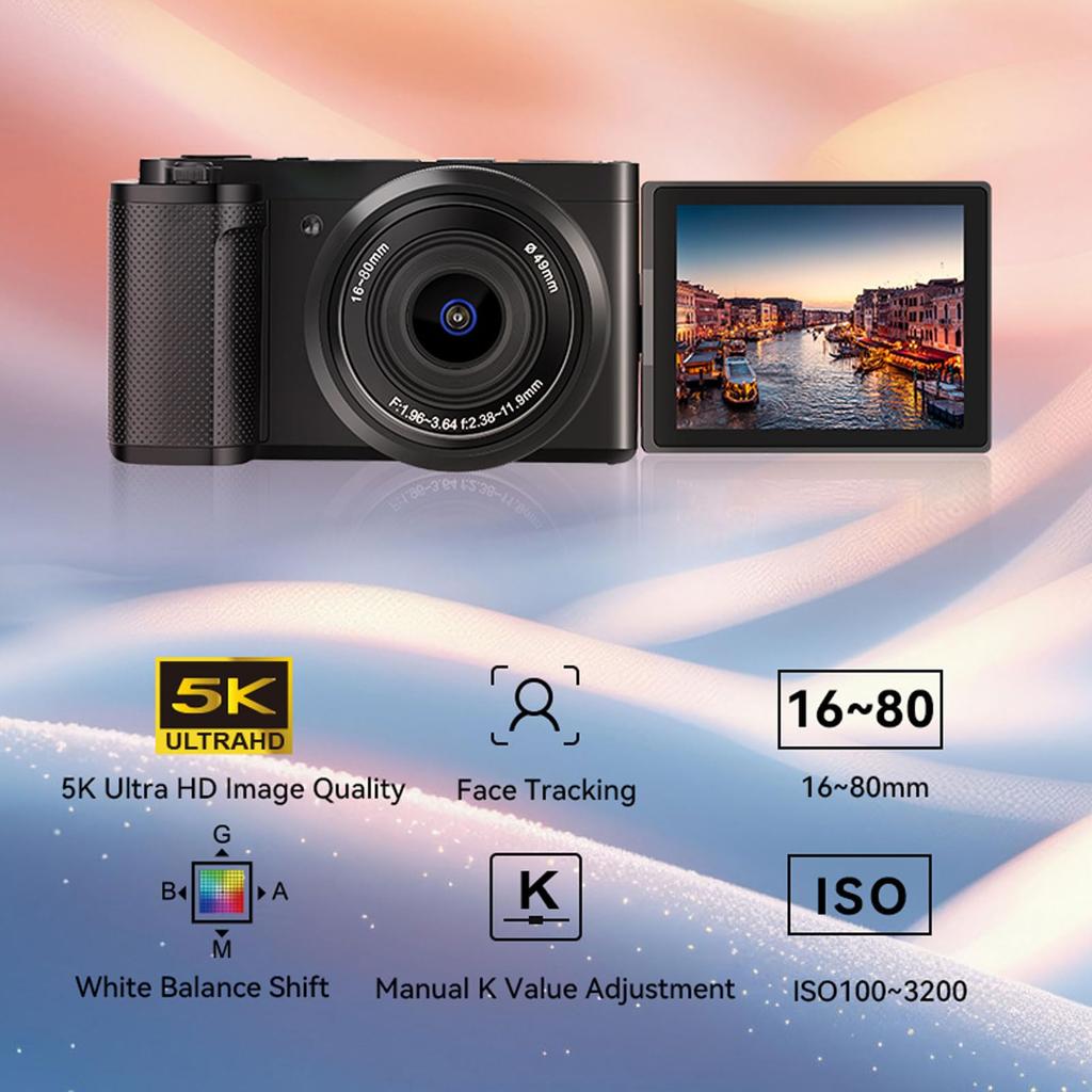 Беззеркальная видеокамера G930 64 Мп, 5K 30 кадров/с, 4K 60 кадров/с, с вращающимся управлением зумом 5x оптический, 15x гибридный фокус, / для влогинга, 3,2-дюймовый сенсорный экран, зум,
