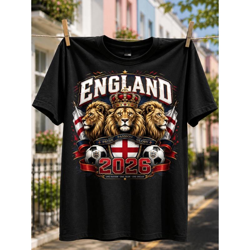 England 2026 Royal Crest T-Shirt, Three Lions Crown Soccer Balls Pride Passion Glory National Fan Design