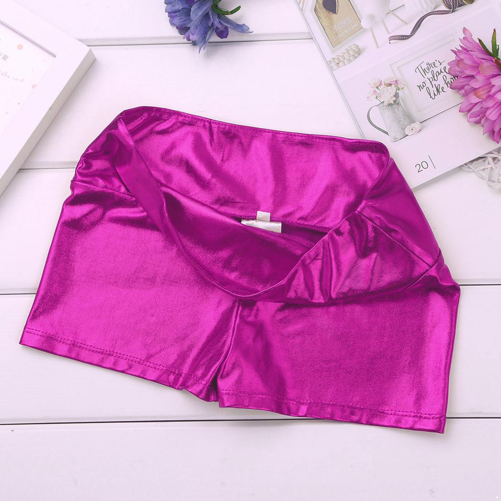 Kids Girls Metallic Shiny Gymnastic Dance Shorts Sports Bottoms Ballet Activewear Shorts