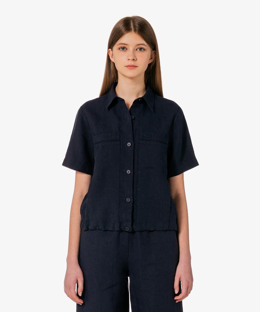 LACOSTE Женская льняная ажурная рубашка с коротким рукавом Cf197E-56G Hde