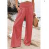 2023 Casual Beach Wide Leg Pants Women Fashion Solid Elastic Cotton Linen Long Pants Chic Loose High Waist Ladies Trousers 22683