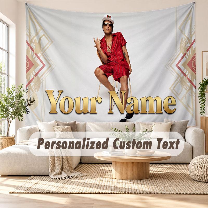 Custom Name Wall Hanging Tapestry,Bruno Mars Decorative Backdrop Tapestry For Dorm Home