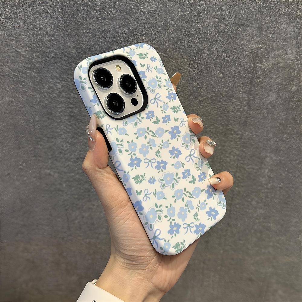 Ins ветер нежный синий цветочный чехол для мобильного телефона iPhone12Pro 2-в-1 пленка чехол для мобильного телефона женский Apple 17pm