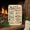 Farmhouse Holiday Hanging Sign Christmas Wood Sign, Vintage Santa's Sleigh Parking Only Wall 2D Decorative Board for Living Room Rustic Wooden Plaque