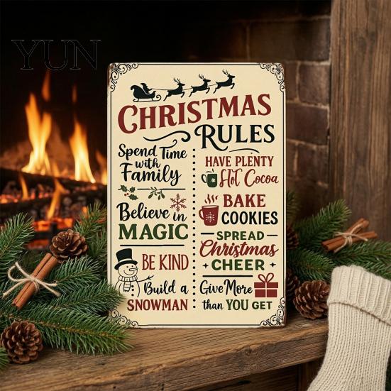 Farmhouse Holiday Hanging Sign Christmas Wood Sign, Vintage Santa's Sleigh Parking Only Wall 2D Decorative Board for Living Room Rustic Wooden Plaque