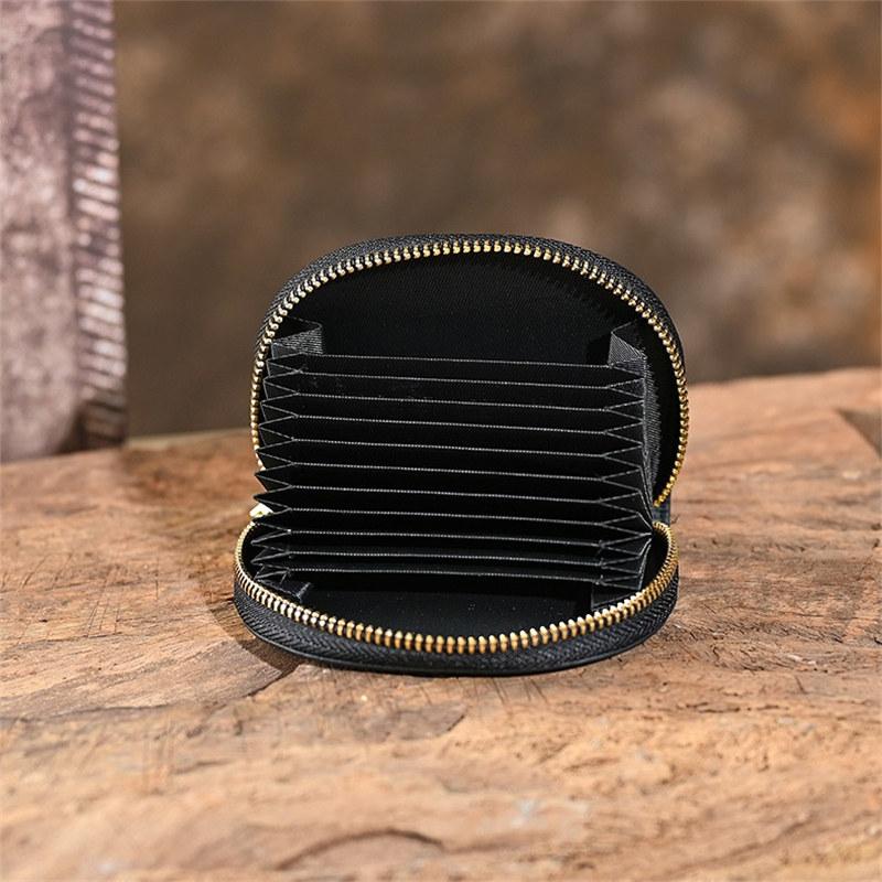 Vintage Design Embossing Card Holder Genuine Leather Zipper Coin Purse for Women Ladies Money Bags GZW