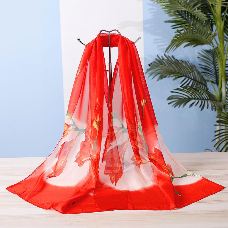 Весенне-летний шифоновый шелковый шарф: Легкая, напечатанная и универсальная женская солнцезащитная шаль