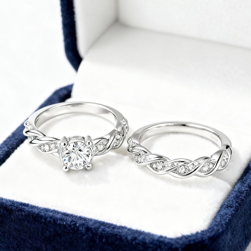 INS Fashion Simple Ring Set For Women Luxury Elegant Style Cubic Zircon Silver Color 2PCS Wedding Engagement Fashion Jewelry