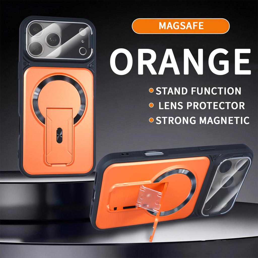 Luxury For Magsafe Folding Stand Magnetic Phone Case For 17 16 15 14 13 12 11 18 Pro Max Back Cover With Lens Protector