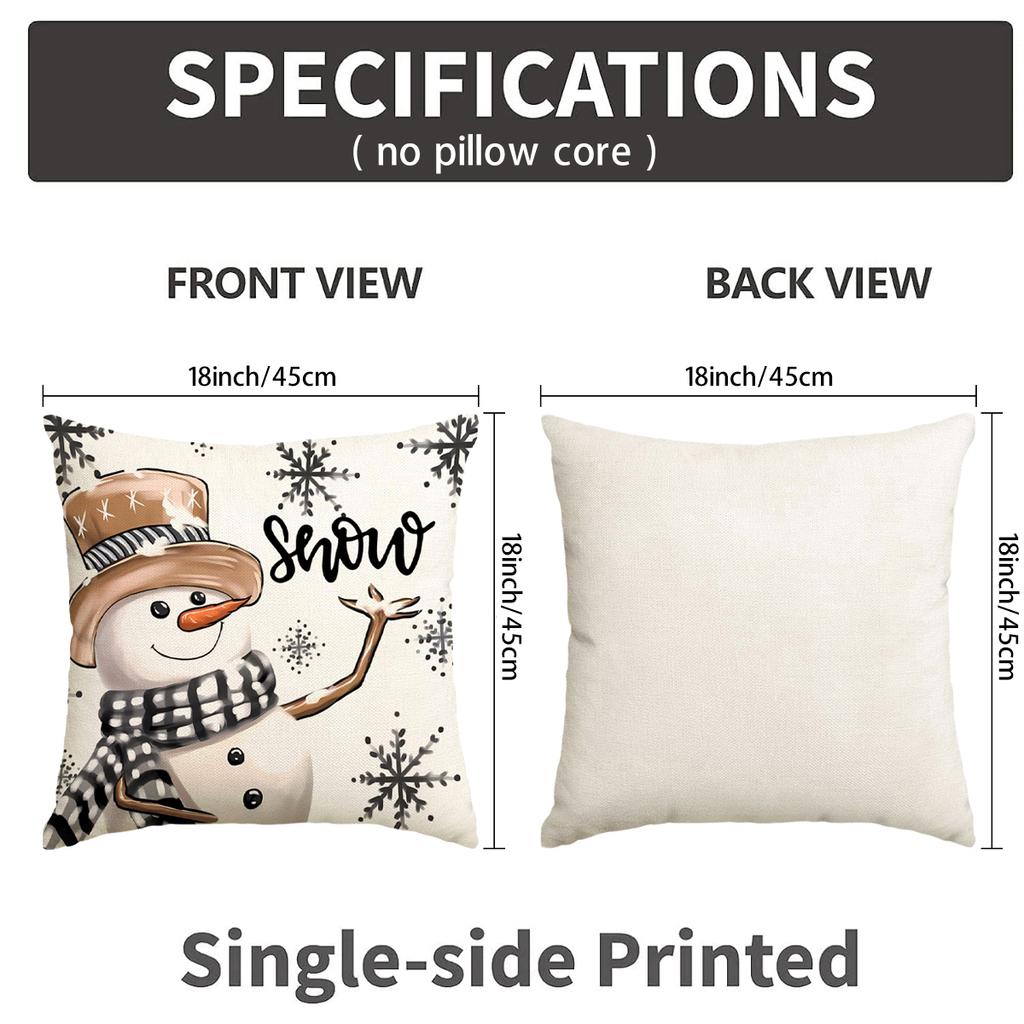 1 \ 4Pcs Gray Christmas Snowman, Christmas Reindeer Print Pillow Cover, Home Sofa Decoration Cushion Cover (Without Pillow Core)