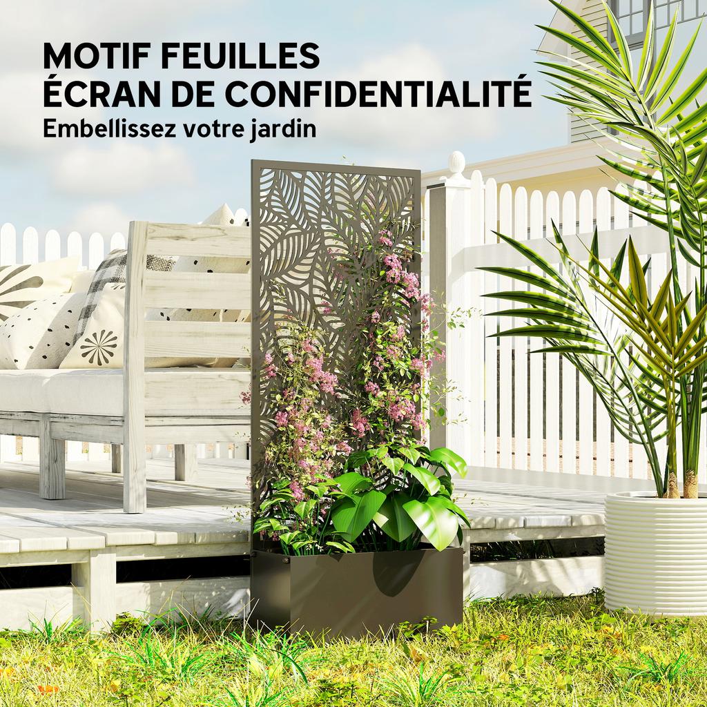 Planter with trellis, flower box, with privacy screen, for climbing plants, metal, 45 x 21.5 x 110 cm, black