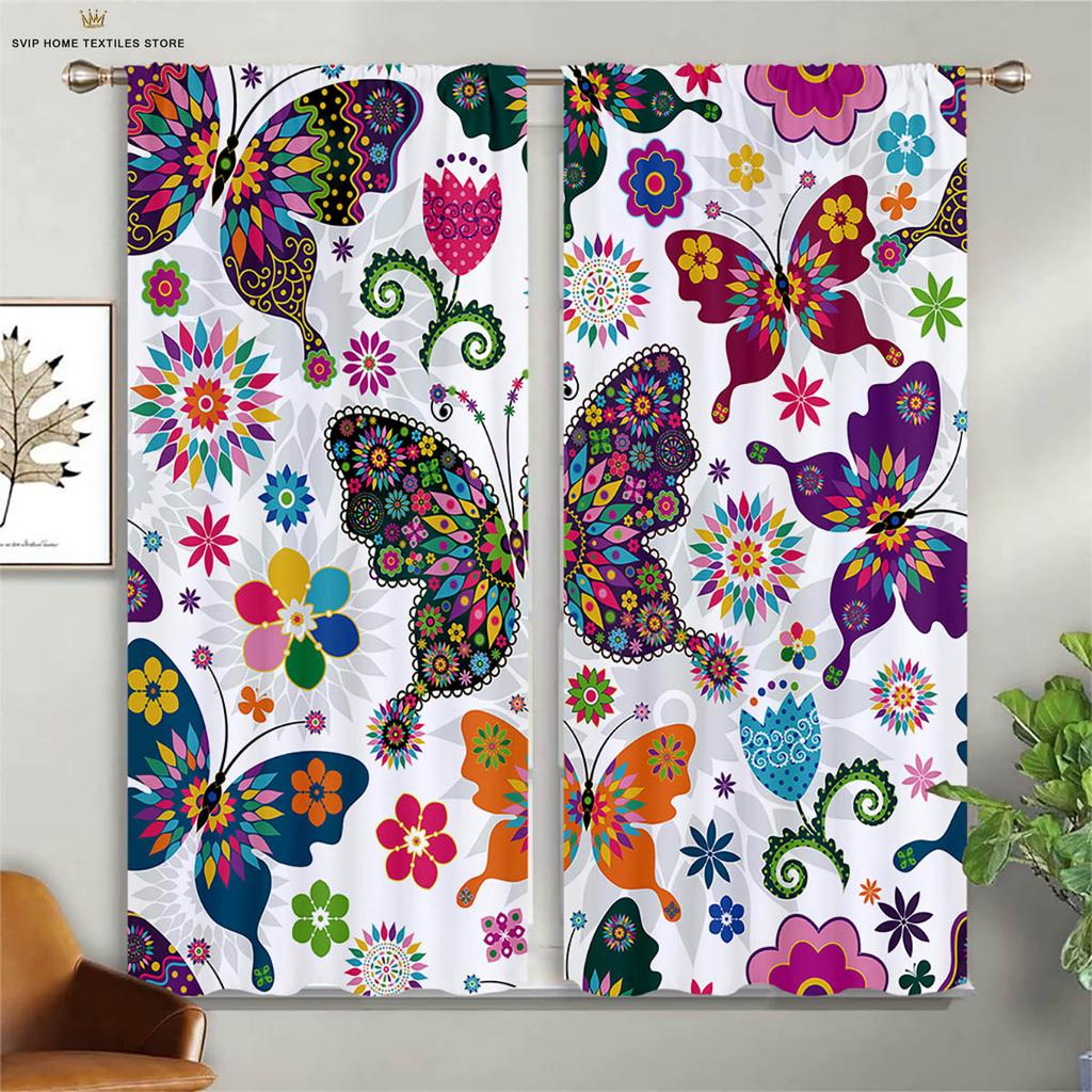Шторы с принтом «Цветы и бабочки», шторы с карманами на карнизах в пасторальном стиле, спальня, гостиная, кухня, декоративные шторы на 4 сезона