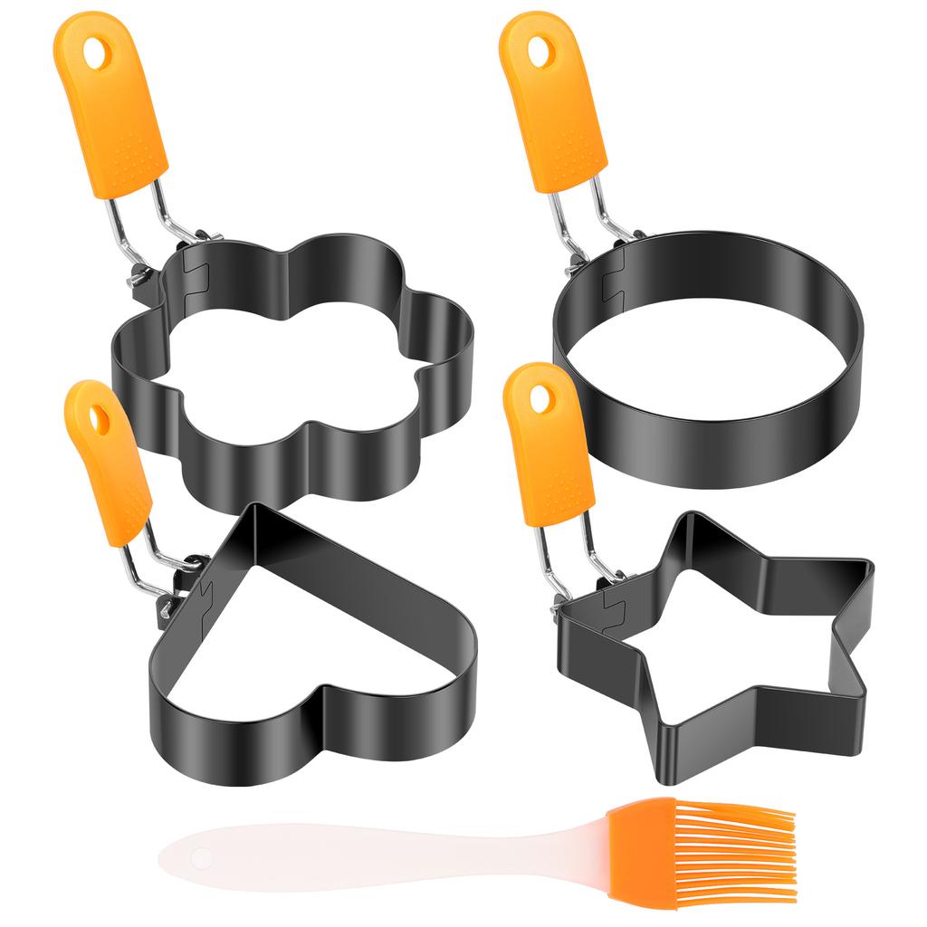 Stainless Steel Egg Ring Set Non Stick Sandwich Egg Mold With Silicone Handle for Breakfast Muffin Pancake Dishwasher Safe