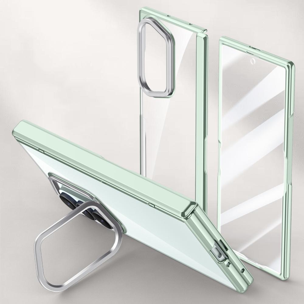 For Samsung Galaxy Z Fold7 5G Case PC+Acrylic Phone Cover with HD Tempered Glass Film,Lens Kickstand