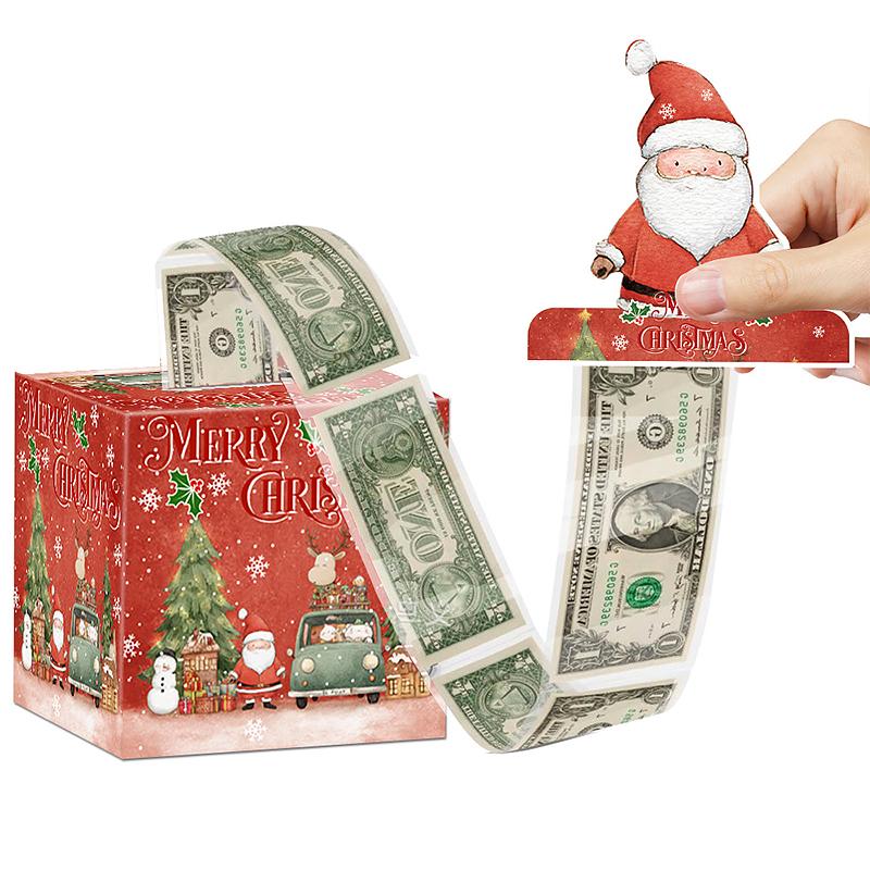 Рождественская подарочная коробка с вытягивающимися деньгами, сюрприз, мультяшный узор, рождественские украшения, подарочная упаковка, сувениры для вечеринки, 12x12 см