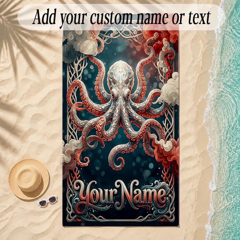 Mermaid Theme Soft Beach Towel Personalized Custom Name Text Towel Portable for Beach Pool Travel