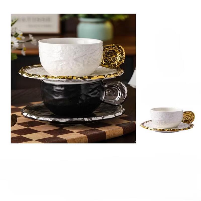 Набор из рельефной керамической кофейной и чайной чашки с блюдцем Shangkai