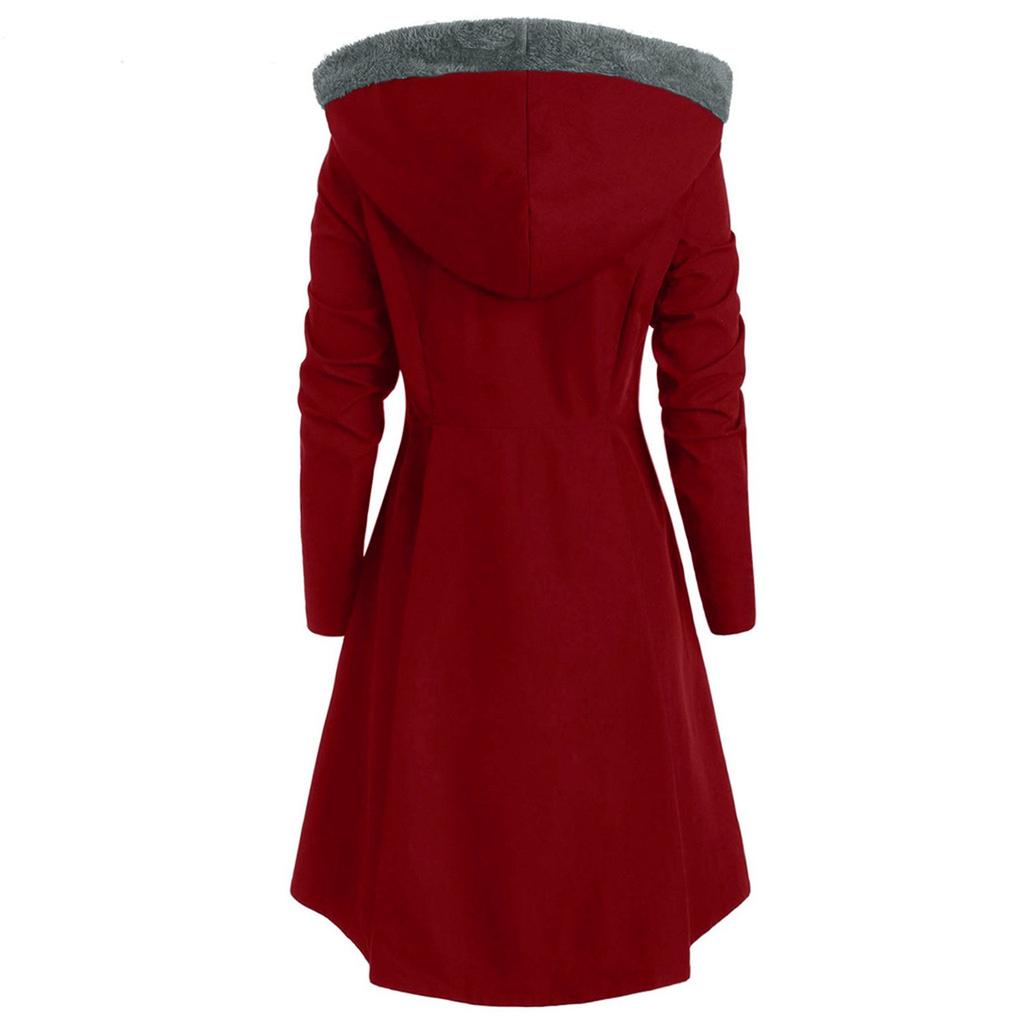 Женская асимметричная юбка больших размеров с длинным рукавом и длинным шерстяным воротником с капюшоном на одной пуговице, плащ, верхнее пальто