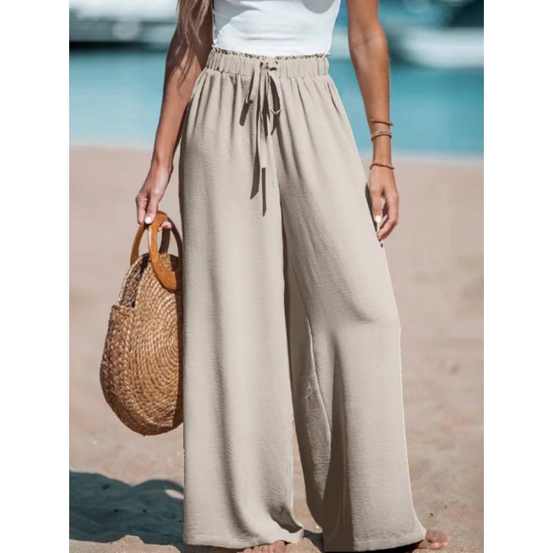Women's Four Seasons Pants, Solid Color Wide Leg Pants, Elegant Loose Fake Drawstring Pants, Women's Clothing