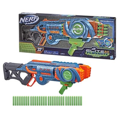 Nerf Elite 2.0 Flipshot Flip-32, с 32 откидными стволами для удвоенной стрелковой емкости, емкостью 32 стрелы и включает 32 официальных стрелы Nerf Elite