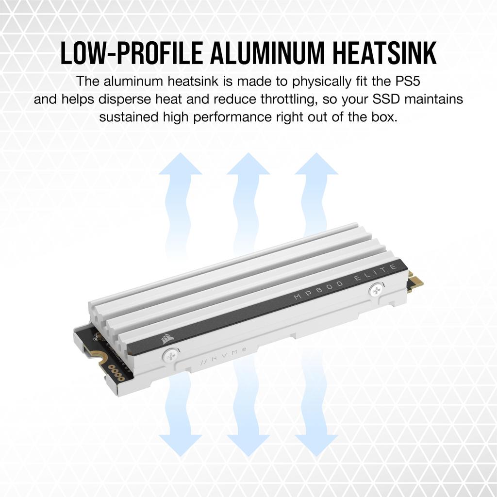 CORSAIR MP600 ELITE 4 ТБ PCIe Gen4 x4 NVMe SSD PlayStation совместимый 2280 форм-фактор тонкий алюминиевый радиатор высокой плотности 3D TLC NAND белый M.2 5/PS5