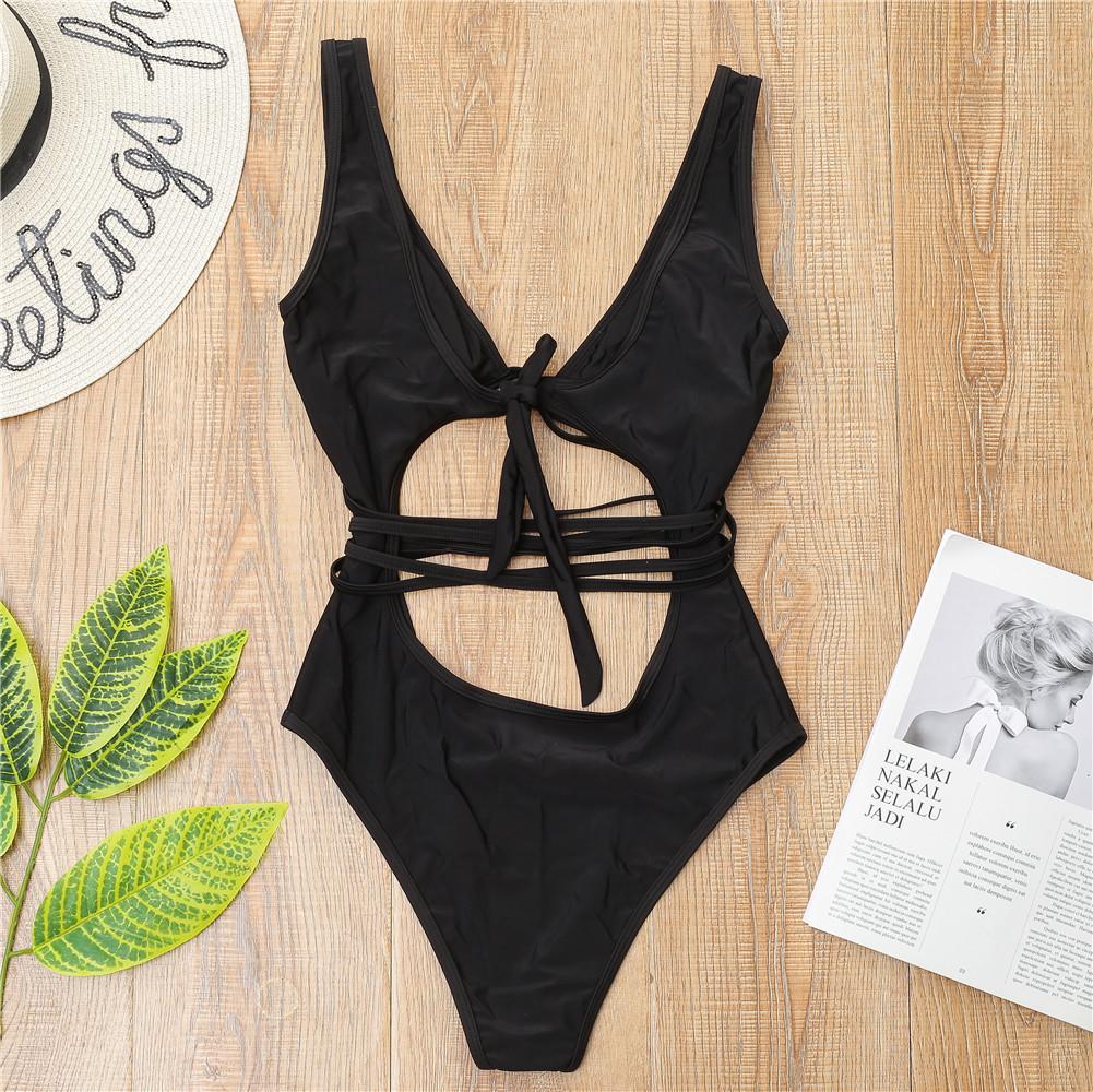 Женский купальник, сплошной цвет, завязка на спине, сексуальные стринги с вырезом, цельный купальник, бикини, пляжная одежда, купальные костюмы