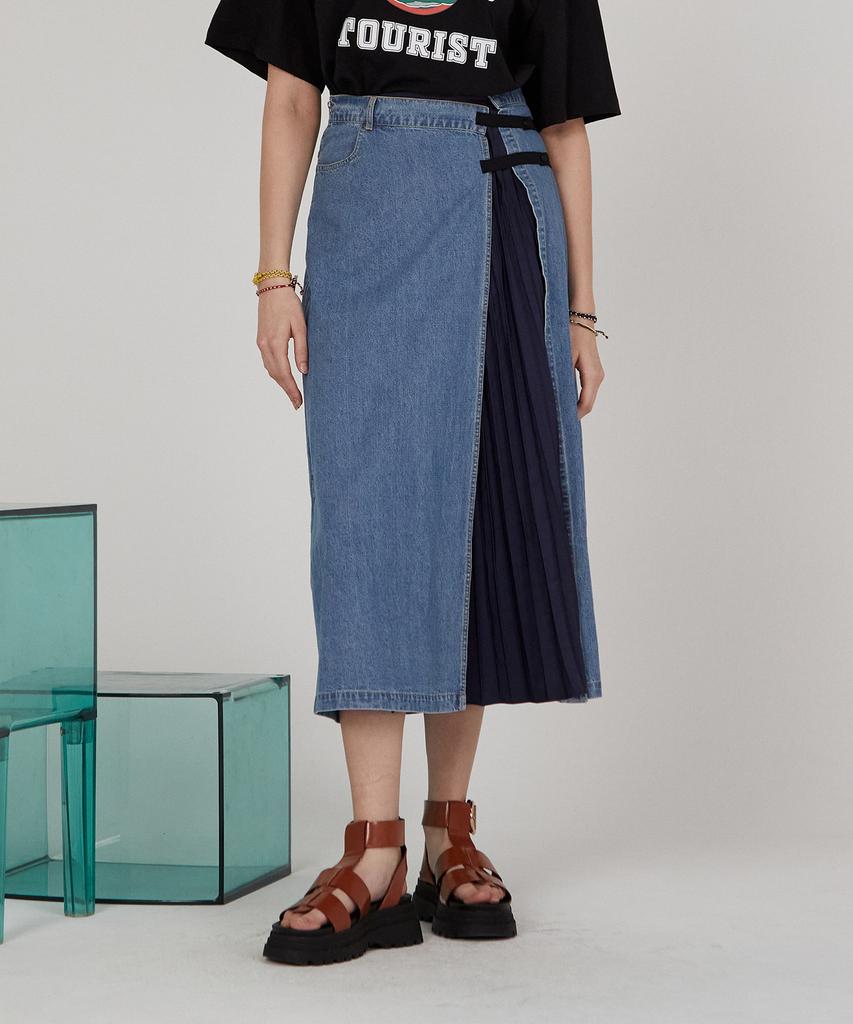 Jucy Judy J Pleats Mix Denim Wrap Skirt Jysk32Bb