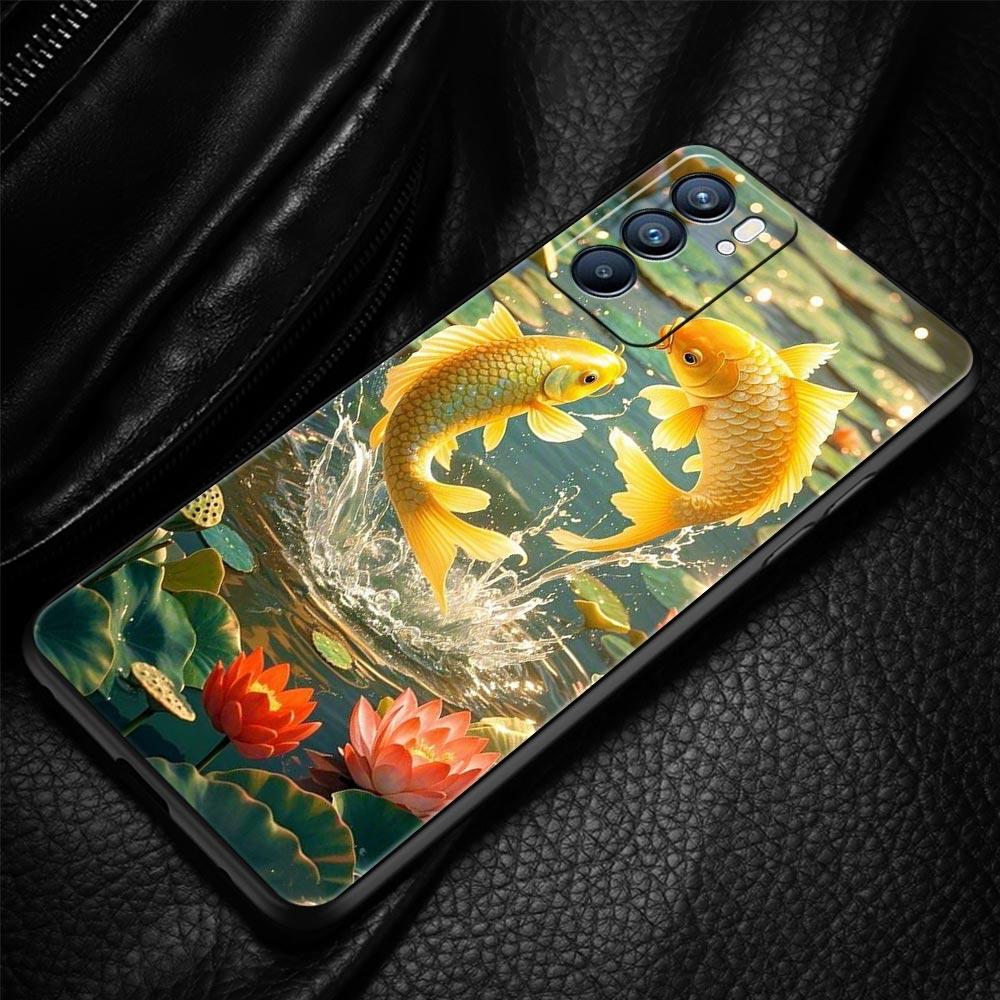 Чехол для телефона 'Золотая рыбка плывет' для Oppo A17 A31 A54 A57 A78 A79 A98 Find X5 X6 Reno 6 7 8 10 11 12 13 F Pro 5G Мягкий чехол из ТПУ Сумки