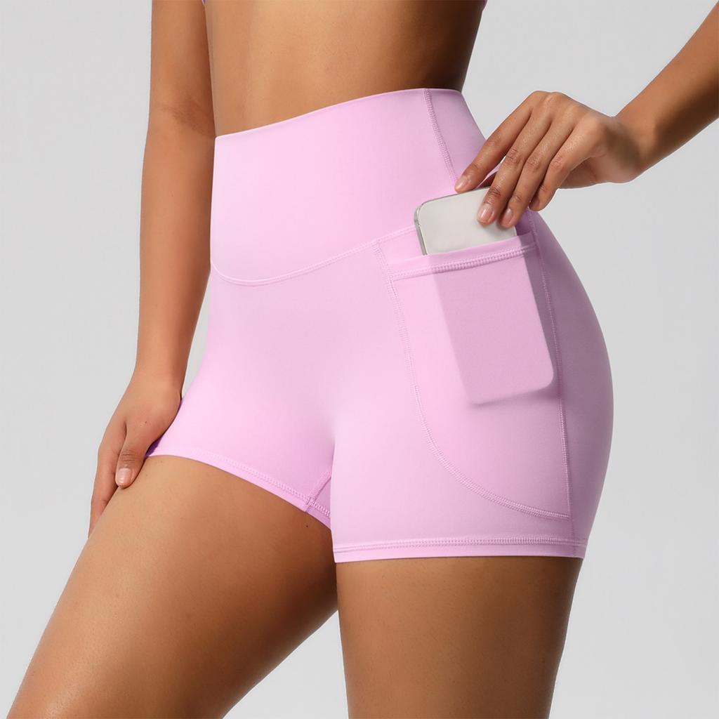 Women's Fashion Solid Color Pocket High Waist Tight High Stretch Yoga Shorts Sports Running And Fitness Three Quarter Pants