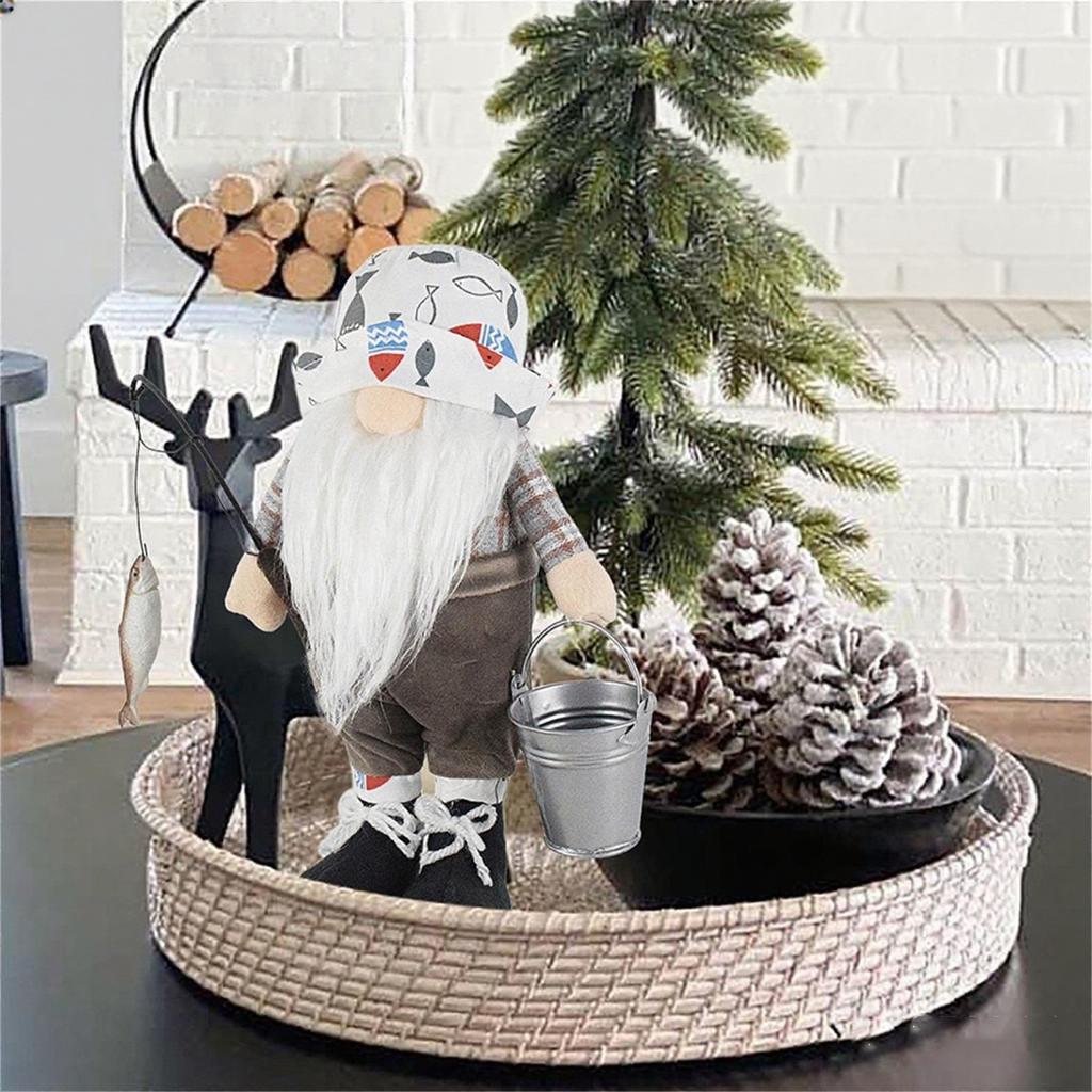 Fishing Husband Faceless Doll Rudolf Ornament Collection Decoration Dwarf Doll Standing Position With Bucket Fish Hook Fisherman