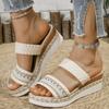 Fashion Weaving Wedge Heel Sandals for Women 2025 Summer Thick Sole Beach Slippers Woman Comfy Slip On Platform Sandalias Mujer