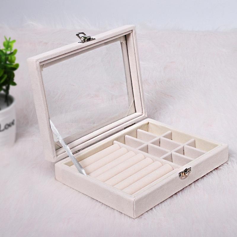 1&3-слойный бархатный ящик для хранения ювелирных изделий, портативный, для путешествий, сережек, ожерелий, прозрачная крышка, органайзер для ювелирных изделий для женщин
