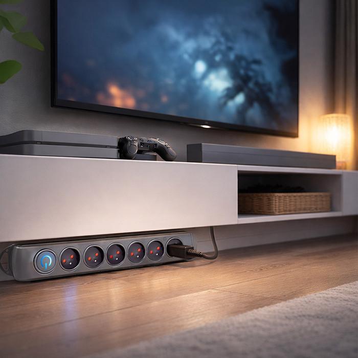 Qoltec Surge Protector Power Strip | 4 Sockets | 1.5m | Gray