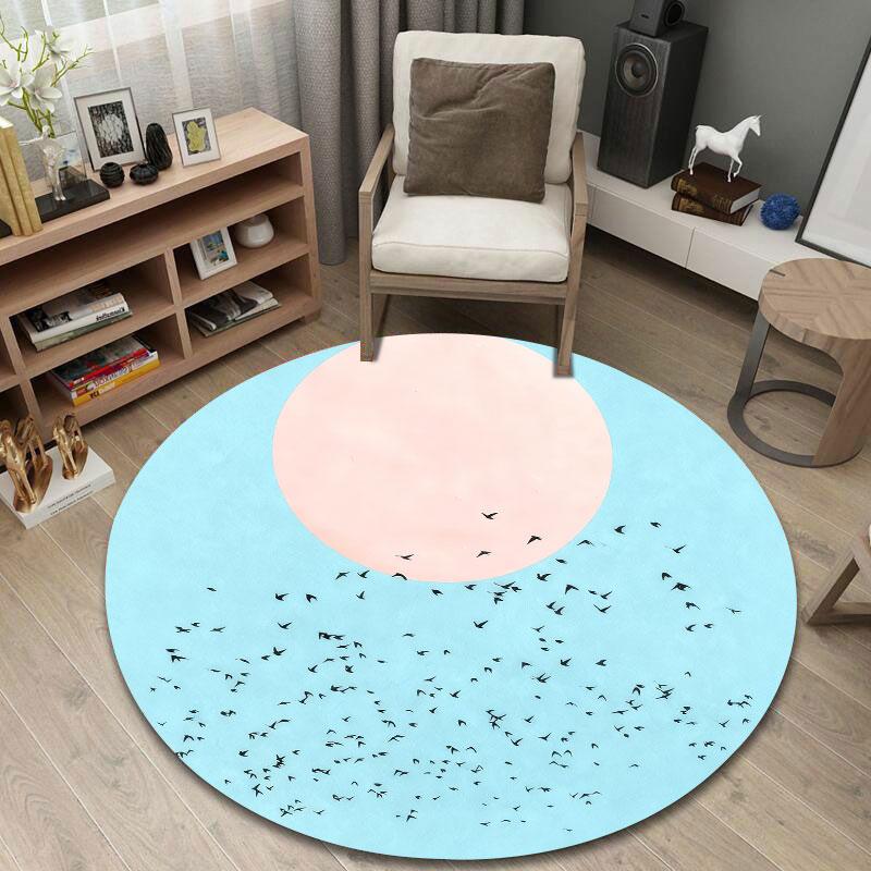 Artistic Round Moon Multicolor Floor Rug, Non-Slip Floor Mat for Hallway