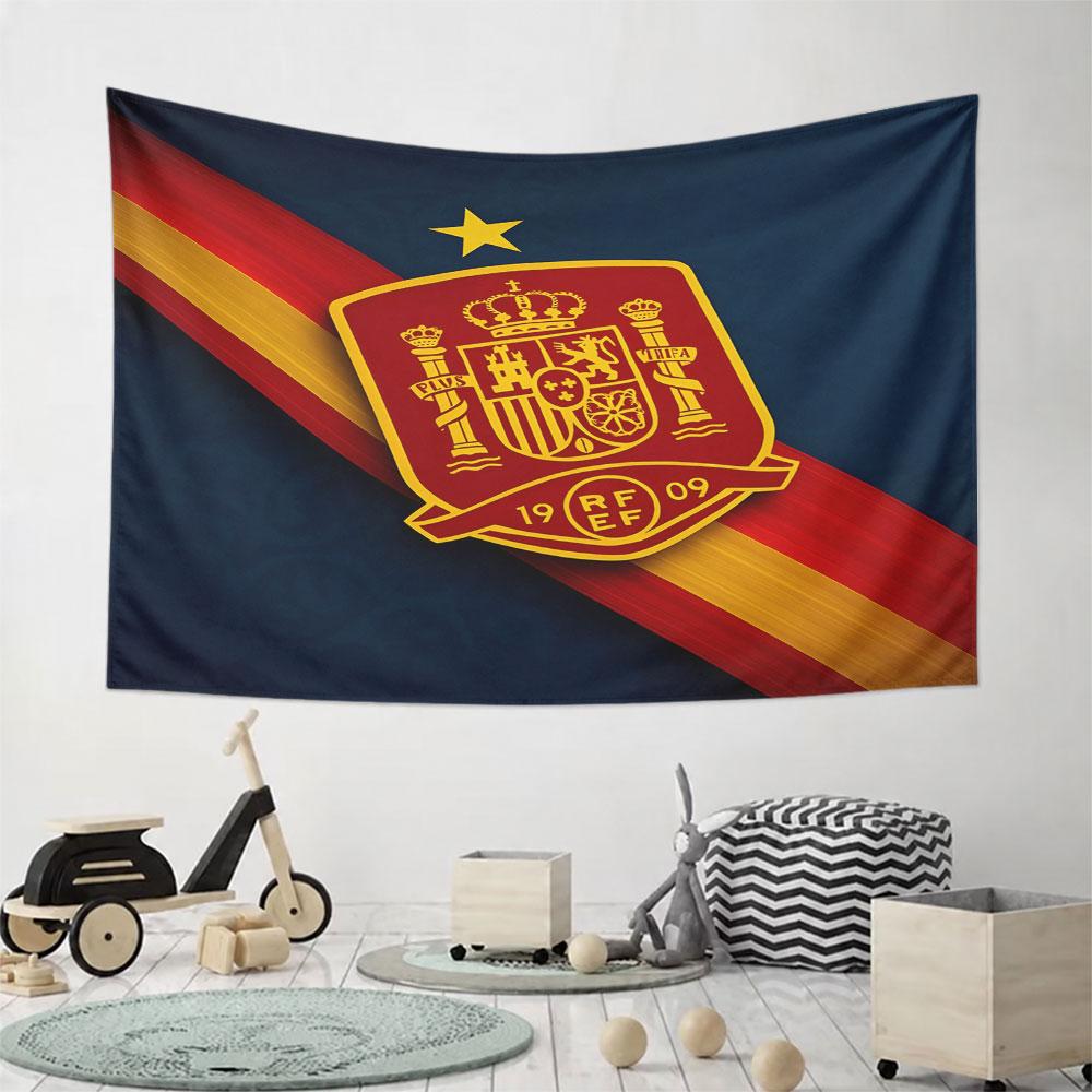 Spanish Football Federation Crest Pattern Wall Hanging Tapestry Decorative Tapestry Home Decor for Bedroom and Living Room