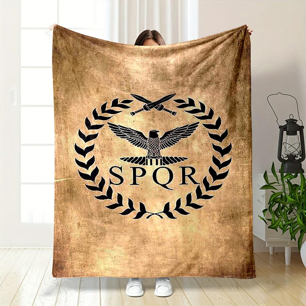 Roman Eagle Emblem with SPQR Banner, Flannel blanket for bedroom, living room, sofa, and nap.