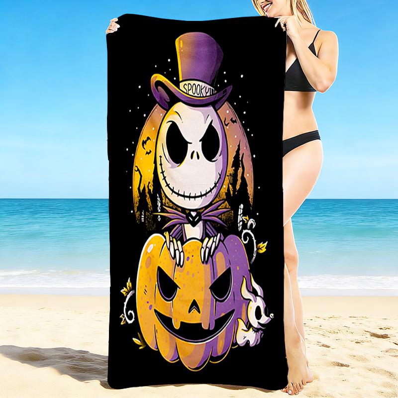 1Pc Halloween Pumpkin Jack Skellington Beach Towel, Quick Dry, Multi-Use for Beach Pool Gym Yoga Home Travel, Christmas, Halloween, Xmas Gift S440