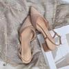 Low-heeled Single Shoes Women's Summer New Bag Head Back Empty Word with Middle Heel Sandals Pointed Small Fragrant Thick Heel Shoes