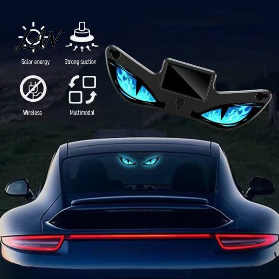 Night Driving Atmosphere Lamp Solar Devil Eyes Light for Windshield, Magnetic Installation Window Warning Sign with Three USB Rechargeable Car
