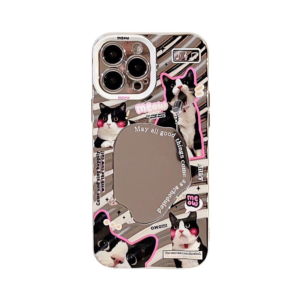 Fun Little Black Cat Suitable for IPhone 15 Mobile Phone Case Apple 13 Electroplated Silver 14 Promax Mirror 16 Hard Shell 11