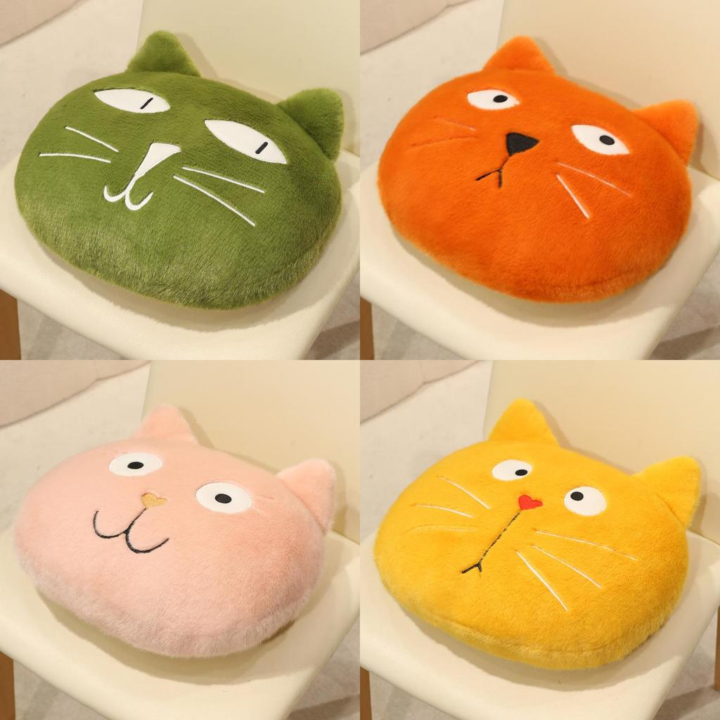 Мультяшная подушка-кот с большим лицом и плотным наполнителем для комфортного сидения в офисе и дома