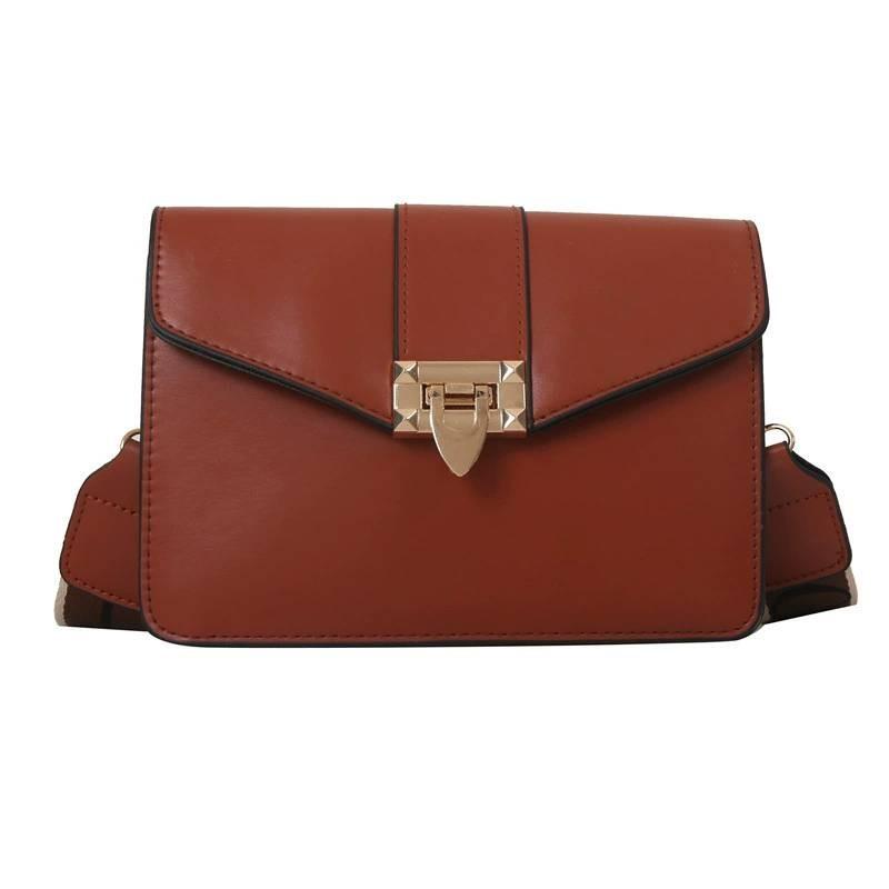 Simple Color Solid Gold Buckle Decoration Women Single Shoulder Bag Square