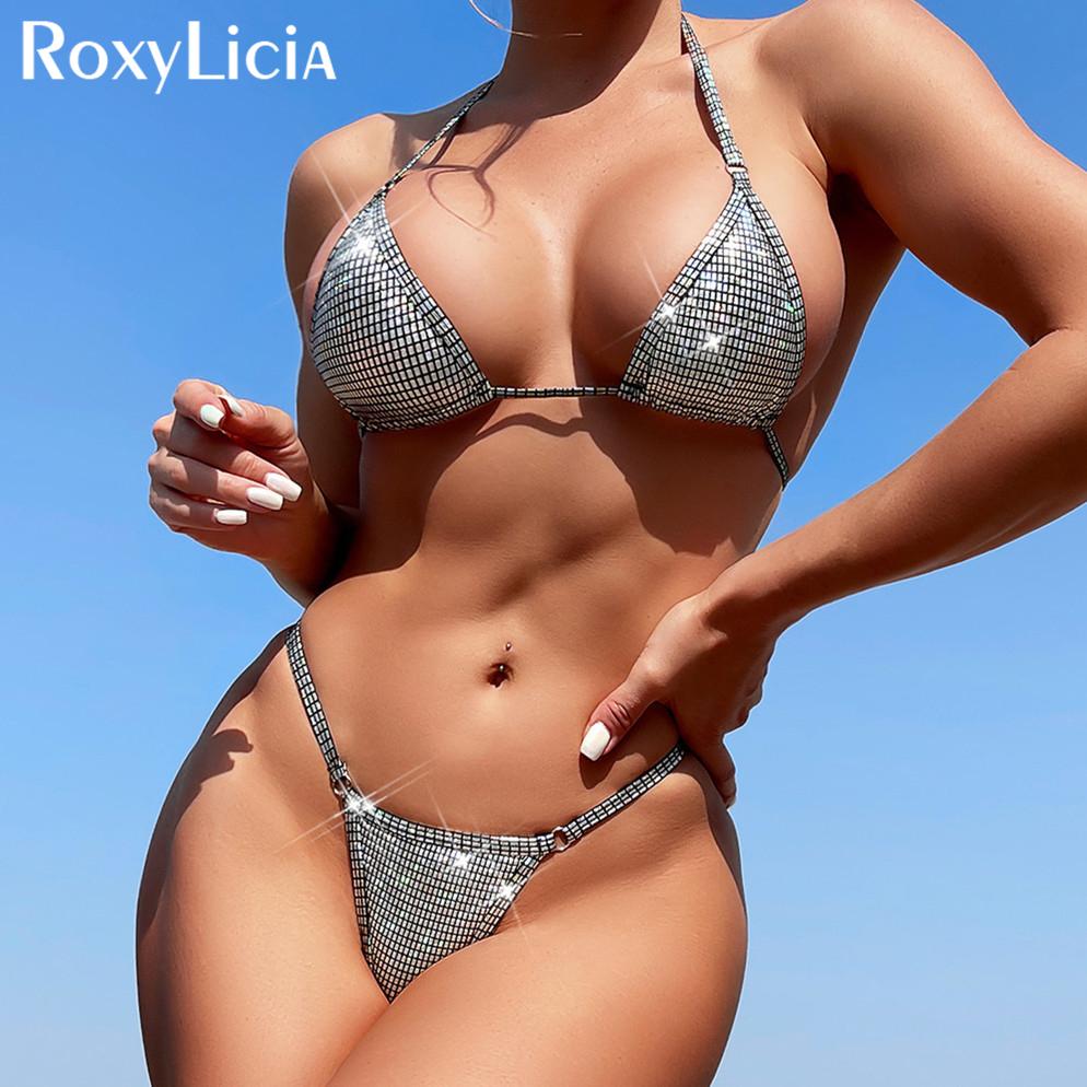 Plaid Halter Extreme Mini Micro Thong Bikini Female Swimsuit Women Swimwear Two-pieces Bikini Set Bather Bathing Suit Swim